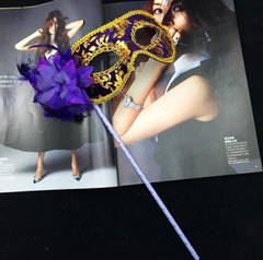 Nessiworld Luxury Stone Handle Masquerade Mask Purple Color 35 cm