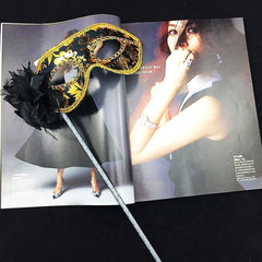 Nessiworld Luxury Stone Handle Masquerade Mask Black Color 35 cm