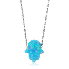 Silver Blue Opal Fatima Hand Women's Necklace