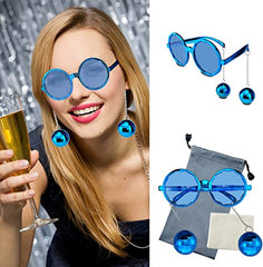 Nessiworld Blue Color Disco Ball Earring Shiny New Year Party Glasses