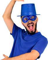 Nessiworld Mavi Renk Parıltılı Simli Fötr Silindir Parti Şapkası