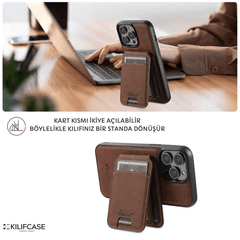 Meanyou Manyetik MagSafe Kart Cüzdanlı 2in1 Deri iPhone ve Samsung Telefon Kılıfı - MeanYou