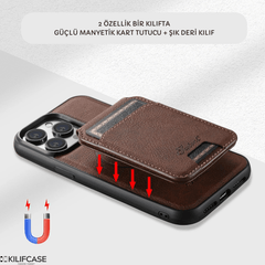 Meanyou Manyetik MagSafe Kart Cüzdanlı 2in1 Deri iPhone ve Samsung Telefon Kılıfı - MeanYou