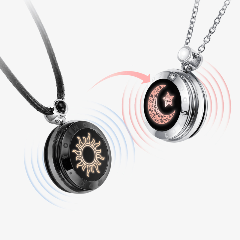 Meanyou Uzak Mesafe Titreşimli Kolye İki Kişilik Doğal Akik Taşlı Sun&Moon Touch Kolye Seti - MeanYou