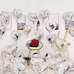 Nessiworld Metallized Shiny Silver Shaped Heart Flying Balloon Foil 45 cm 10 Pieces