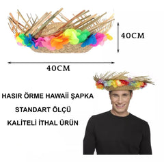 Nessiworld Naturel Renk Püsküllü Örme Hasır Hawaii Luau Aloha Şapka 13x36 cm