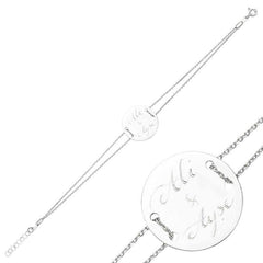 Bracelet pour femme avec plaque ronde en argent et nom