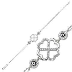 Silver Heart Clover Women's Bracelet