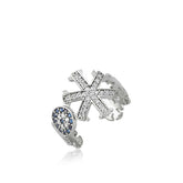 Silver Evil Eye Snowflake Adjustable Women's Ring