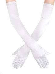 Nessiworld White Color Elbow Length Fabric Gloves 40 cm
