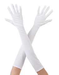 Nessiworld White Color Elbow Length Fabric Gloves 40 cm