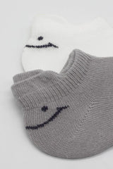 Nessiworld Bistyle 2-Piece Sneakers Smile Combed Cotton Socks BS20106 Gray Ecru