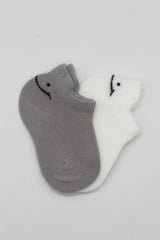 Nessiworld Bistyle 2-Piece Sneakers Smile Combed Cotton Socks BS20106 Gray Ecru