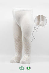 Nessiworld Bistyle Tekli Ekose Kabartma Penye Külotlu Çorap BS50105 Ekru