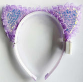 Nessiworld Purple Sequined Led Light Cat Ear Crown with Lace Edges 17x19 cm