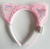 Nessiworld Pink Sequined Led Light Cat Ear Crown with Lace Edges 17x19 cm