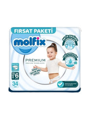 Nessiworld Molfix Premium Bebek Bezi Fırsat Paketi 6 Beden 15+ Kg 34 Adet