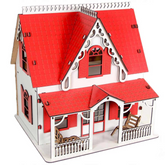 Nessiworld Toy Wooden Red Villa House 15 Pieces