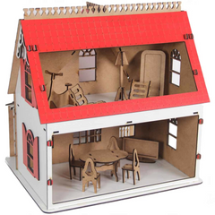 Nessiworld Toy Wooden Red Villa House 15 Pieces