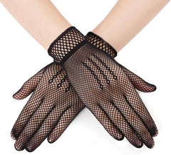 Nessiworld Black Color Lycra Net Gloves Fingered Knitted Gloves Adult Size