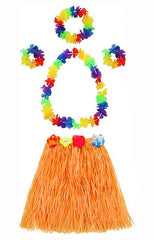 Nessiworld Adult and Child Compatible Luau Aloha Hawaii Orange Skirt and Colorful Necklace Crown 2 Piece Bracelet Set