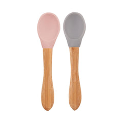 Nessiworld Nessiworld Bamboo Handle Silicone Feeding Spoon 2-Piece Pinky Pink / Powder Grey