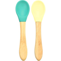 Nessiworld Bamboo Handle Silicone Feeding Spoon 2 Piece Green Yellow