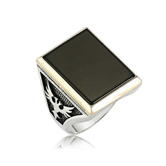 Silver Black Stone Double Headed Eagle Men's Ring