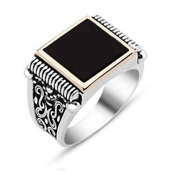 Silver Black Stone Men's Ring