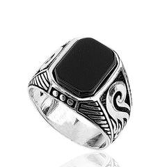 Bague homme en argent et pierre noire
