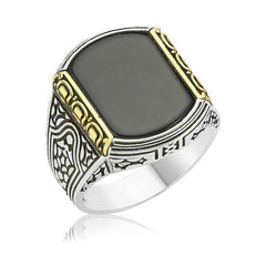 Silver Black Stone Men's Ring