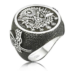 Bague pour homme en argent avec armoiries de l'État ottoman