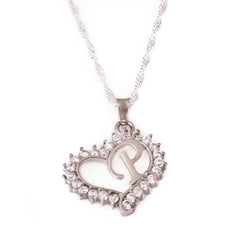 Silver P Letter Heart Women's Necklace