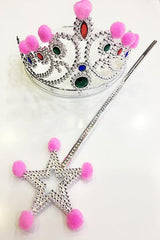 NessiWorld Pink Pompom Silver Princess Crown and Silver Princess Wand