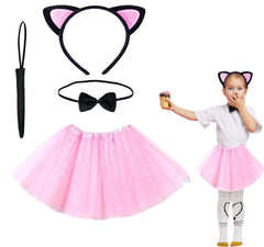 Costume de chat rose à jupe Nessiworld (tutu, couronne, nœud papillon, queue)