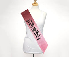 NessiWorld Pink Black Large Happy Birthday Written Glittery Shiny Sash Belt 10 cm Width