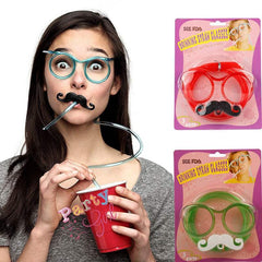 Nessiworld Party Glasses with Straw - Kids and Adults Mustache Glasses with Straw Green Color 18x14 cm