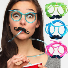 Nessiworld Party Glasses with Straw - Kids and Adults Mustache Glasses with Straw Green Color 18x14 cm