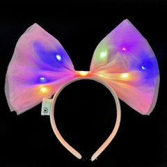Nessiworld Colorful Led Light Bow Shaped Tulle Party Crown Pink Color 25x25 cm