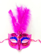 Masque de fête vénitien à plumes colorées Nessiworld, couleurs mélangées, 12 pièces