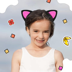 Nessiworld Oreille de chat mignonne Couronne de chat moelleuse Noir Intérieur Couleur rose bonbon 17x15 cm