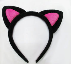 Nessiworld Oreille de chat mignonne Couronne de chat moelleuse Noir Intérieur Couleur rose bonbon 17x15 cm