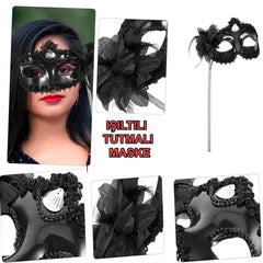 Nessiworld Black Glitter Handle Photo Shoot Mask 18x29 cm