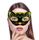 Nessiworld Black Velvet Coated Yellow Green Glitter Embroidered Cat Mask 20x13 cm