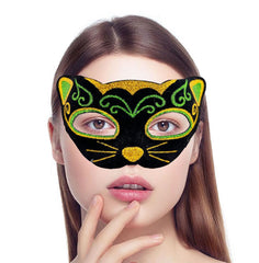 Nessiworld Black Velvet Coated Yellow Green Glitter Embroidered Cat Mask 20x13 cm