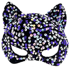 NessiWorld Black Velvet Fabric Purple White Sequined Sequin Party Mask 16x14 cm