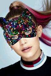 Nessiworld Black Velvet Fabric Colorful Sequined Sequin Party Mask 16x14 cm