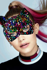 Nessiworld Black Velvet Fabric Colorful Sequined Sequin Party Mask 16x14 cm