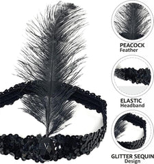 Bandeau à plumes Nessiworld noir style Charleston années 90-80