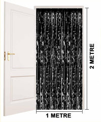 NessiWorld Siyah Renk Ekstra Metalize Parlak Saçaklı Arka Fon Perde İthal A Kalite 1x2 Metre